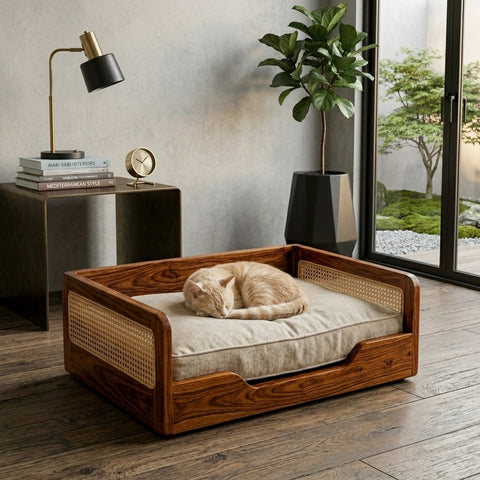 PRITI Solid Sheesham Wood Pet Daybed | Cat Bed | Dog Bed