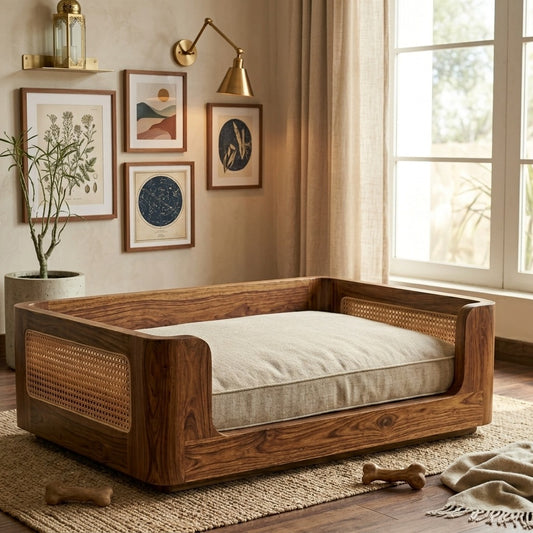 PRITI Solid Sheesham Wood Pet Daybed | Cat Bed | Dog Bed