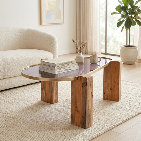 PRITI Abstract Centre Table | Wooden Coffee Table for Living Room