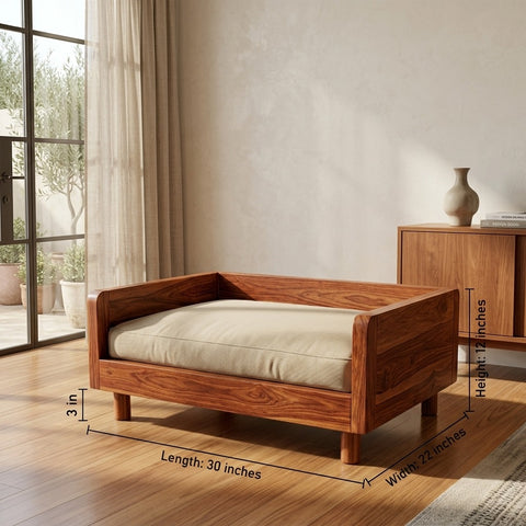 PRITI Solid Sheesham Wood Pet Daybed | Cat Bed | Dog Bed