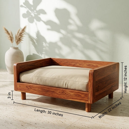 PRITI Solid Sheesham Wood Pet Daybed | Cat Bed | Dog Bed