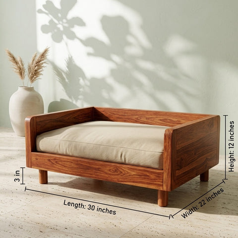 PRITI Solid Sheesham Wood Pet Daybed | Cat Bed | Dog Bed