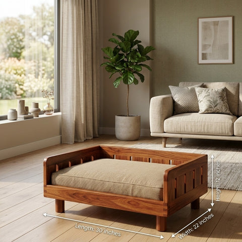 PRITI Solid Sheesham Wood Pet Daybed | Cat Bed | Dog Bed