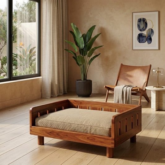 PRITI Solid Sheesham Wood Pet Daybed | Cat Bed | Dog Bed