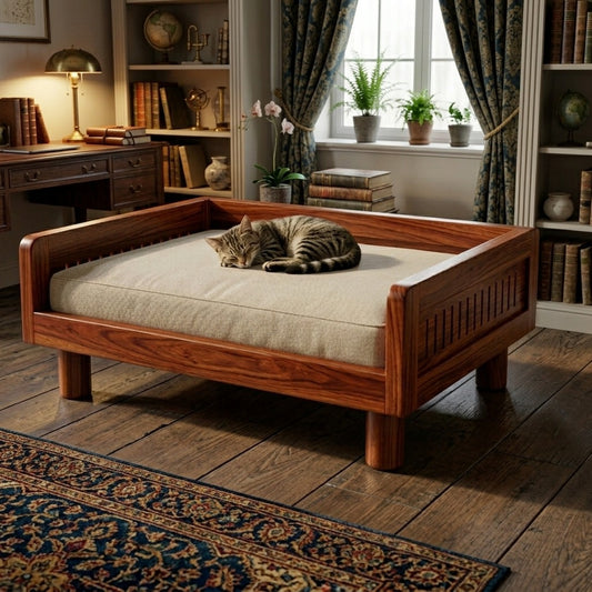 PRITI Solid Sheesham Wood Pet Daybed | Cat Bed | Dog Bed