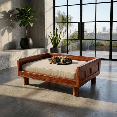 PRITI Solid Sheesham Wood Pet Daybed | Cat Bed | Dog Bed