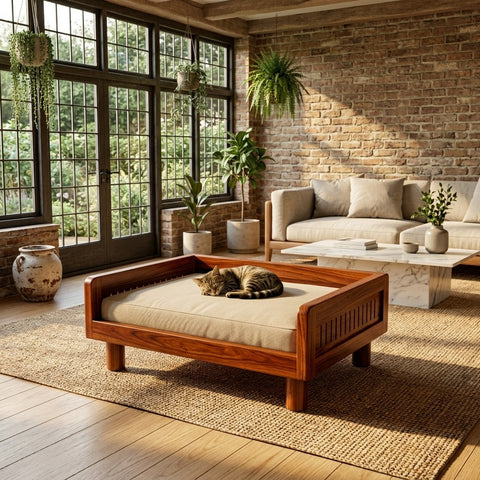 PRITI Solid Sheesham Wood Pet Daybed | Cat Bed | Dog Bed