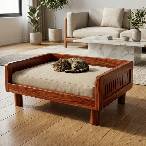 PRITI Solid Sheesham Wood Pet Daybed | Cat Bed | Dog Bed