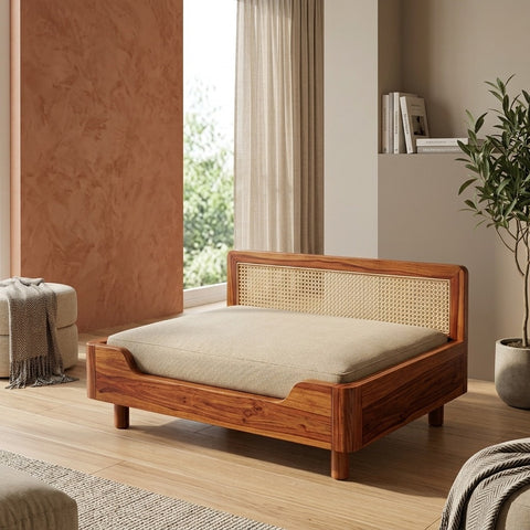 PRITI Solid Sheesham Wood Pet Daybed | Cat Bed | Dog Bed