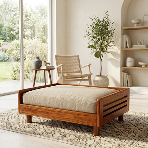 PRITI Solid Sheesham Wood Pet Daybed | Cat Bed | Dog Bed