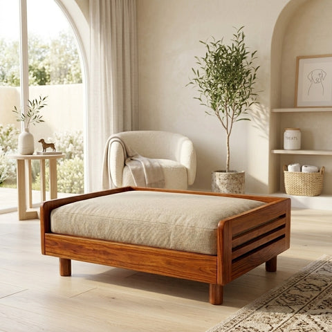 PRITI Solid Sheesham Wood Pet Daybed | Cat Bed | Dog Bed
