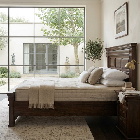 PRITI Wood Solid Wood Classic Panel Bed with Carved Pillars and Fluted Detailing