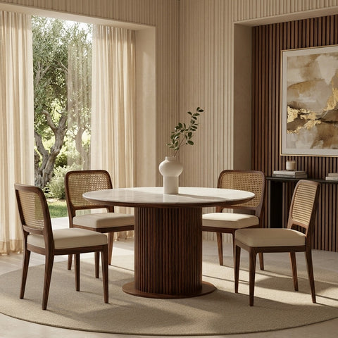 Priti Solid Sheesham Wood Dining Table Set | Roud 4 Seater Dining Table Set Price