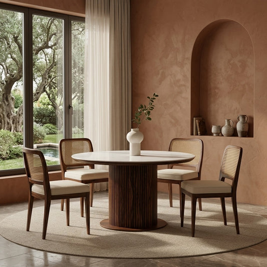 PRITI Solid Sheesham Wood Dining Table Set | Roud 4 Seater Dining Table Set
