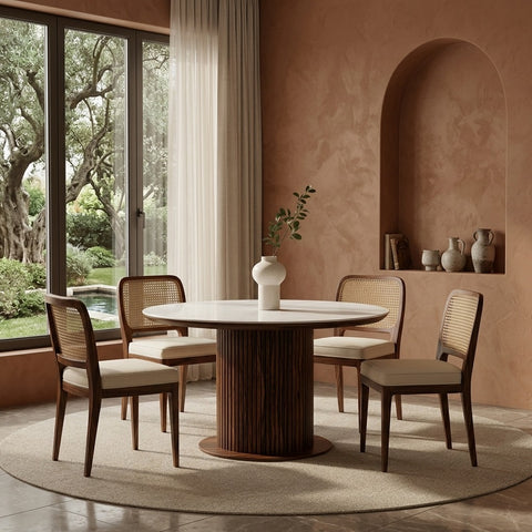 Priti Solid Sheesham Wood Dining Table Set | Roud 4 Seater Dining Table Set Price