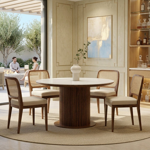 Priti Solid Sheesham Wood Dining Table Set | Roud 4 Seater Dining Table Set Price