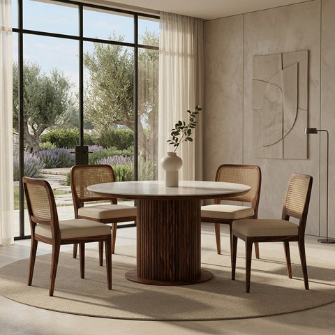 Priti Solid Sheesham Wood Dining Table Set | Roud 4 Seater Dining Table Set Price
