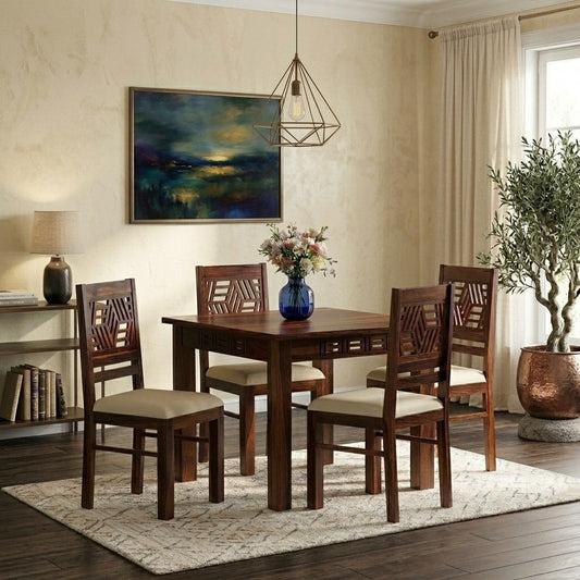 Priti 4 Seater Sheesham wood Dining Set with Priti Sheesham Dining Chair