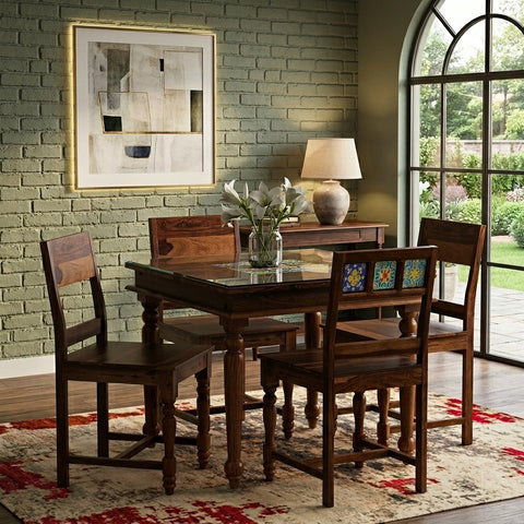 PRITI Sheesham Wood 4 Seater Dining Set In Rustic Finish
