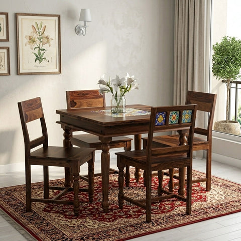 PRITI Sheesham Wood 4 Seater Dining Set In Rustic Finish
