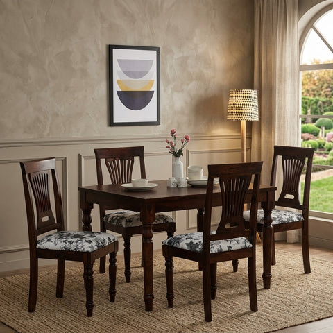 PRIT Sheesham Wood 4 Seater Dining Set in Walnut Finish