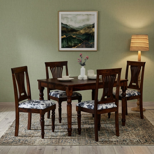PRIT Sheesham Wood 4 Seater Dining Set in Walnut Finish