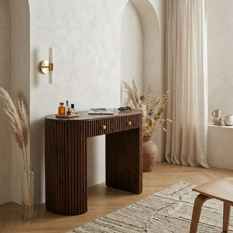 PRITI Mango Wood Dressing Table Console - Walnut