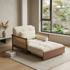 PRITI Rattan Weaving Armrests Cream Bouclé Upholstered Retro Sofa Bed with Underneath Storage