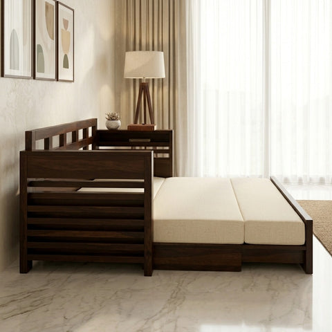 PRITI Solid Wood Sheesham Sofa Cum Bed | Solid Wood Sofa Come Bed (Walnut Finish)