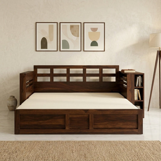 PRITI Solid Wood Sheesham Sofa Cum Bed | Solid Wood Sofa Cum Bed (Walnut Finish)