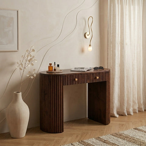 PRITI Mango Wood Dressing Table Console - Walnut