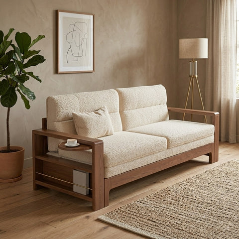 PRITI Sofa Come Bed with Wide Armrest and Storage Shelf
