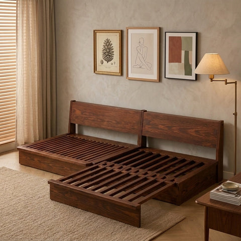 PRITI Pull Out Solid Wood Sofa Come Bed