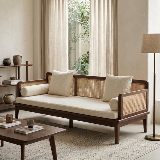 PRITI Solid Wood and Cane Weaving Sofa Cum Bed
