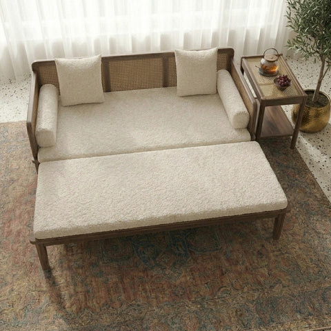 PRITI Solid Wood and Cane Weaving Sofa Come Bed