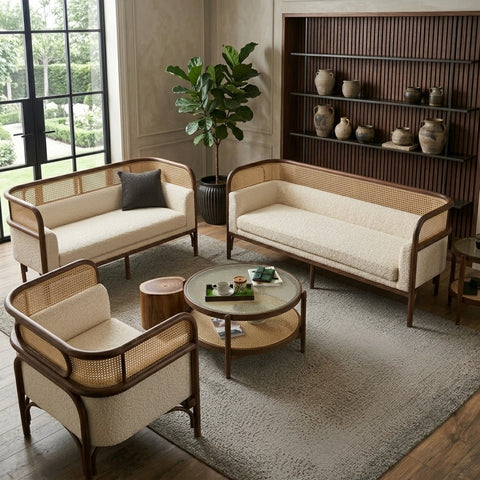 PRITI Solid Wood 3 + 2 +1 Sofa Set for Living Room