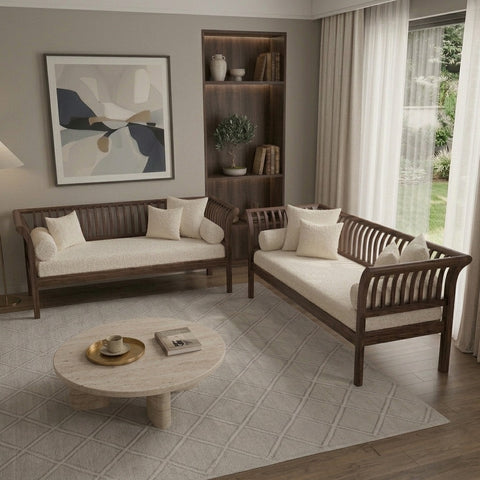 PRITI 3 + 2 Wooden Sofa Set for Living Room