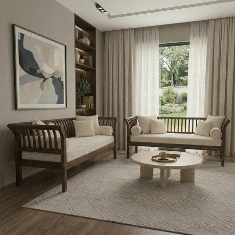 PRITI 3 + 2 Wooden Sofa Set for Living Room