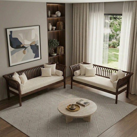 PRITI 3 + 2 Wooden Sofa Set for Living Room