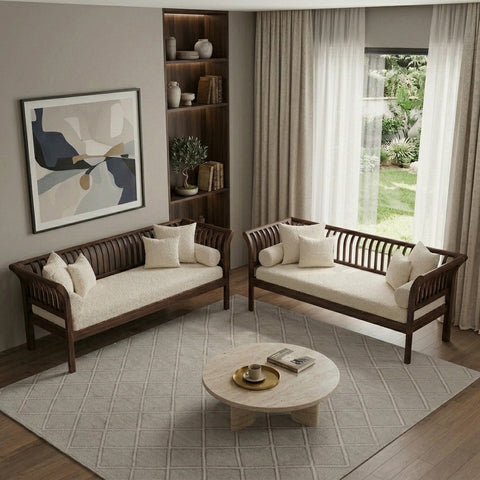PRITI 3 + 2 Wooden Sofa Set for Living Room