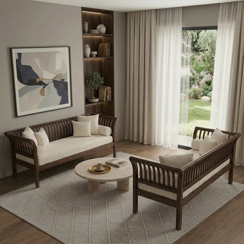 PRITI 3 + 2 Wooden Sofa Set for Living Room