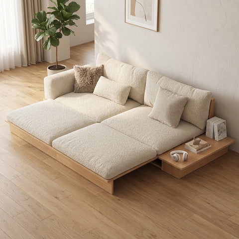 PRITI Solid Wood Sofa Come Bed with Liftable Armrest Storage Box