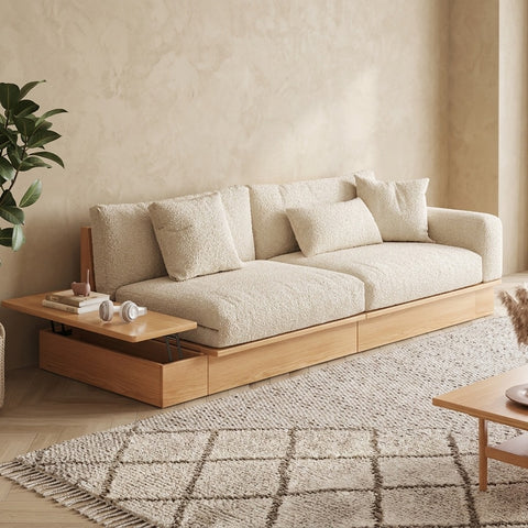 PRITI Solid Wood Sofa Come Bed with Liftable Armrest Storage Box