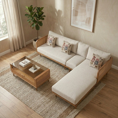 PRITI Solid Wood L Shaped Sofa for Living Room