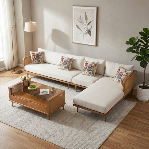 PRITI Solid Wood L Shaped Sofa for Living Room