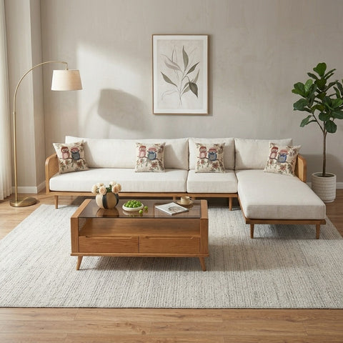 PRITI Solid Wood L Shaped Sofa for Living Room