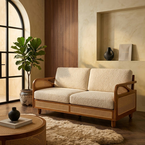PRITI Sheesham Wood and Cane Sofa for Living Room
