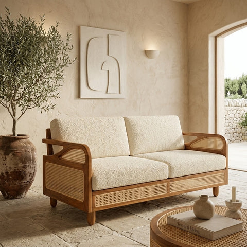PRITI Sheesham Wood and Cane Sofa for Living Room