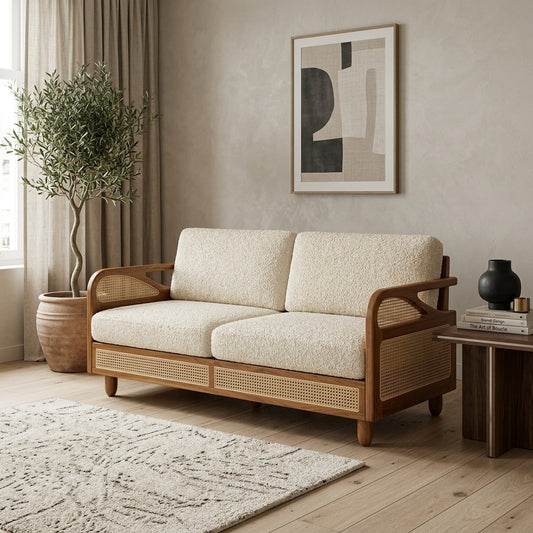 PRITI Sheesham Wood and Cane Sofa for Living Room