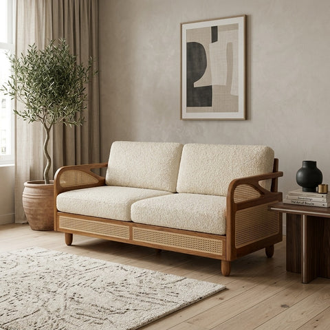 PRITI Sheesham Wood and Cane Sofa for Living Room